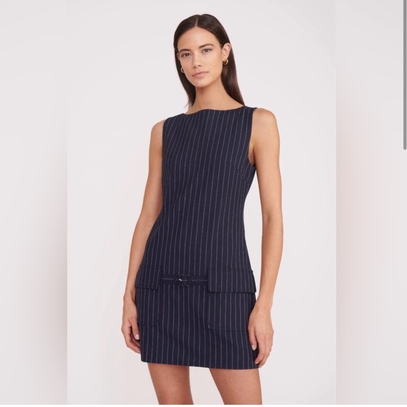 STAUD Sheila mini dress - Pinstripe Navy size Small - Picture 3 of 4